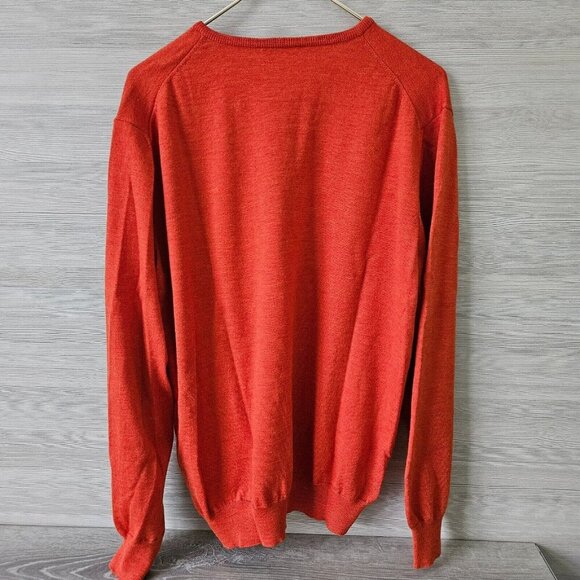 Thomas Pink XL Mens V-Neck Knit Sweater 100% Merino Wool Orange Made in Italy - Picture 2 of 12